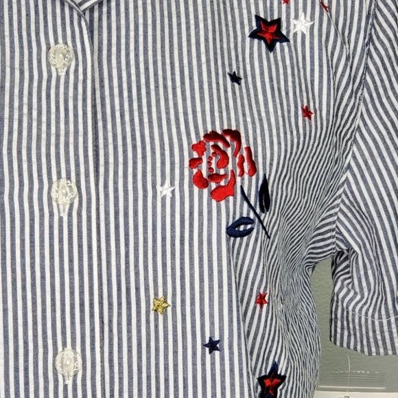 Koret Petite Embroidered Flowers & Stars Striped Top One Piece NEW Size SP - Picture 4 of 16